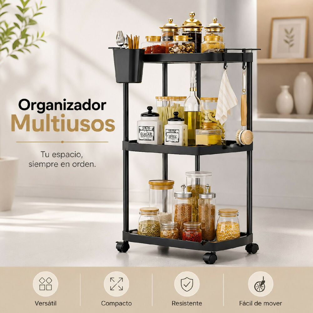 Organizador Multiusos 3 Niveles Con Ruedas Metálico Carrito Auxiliar