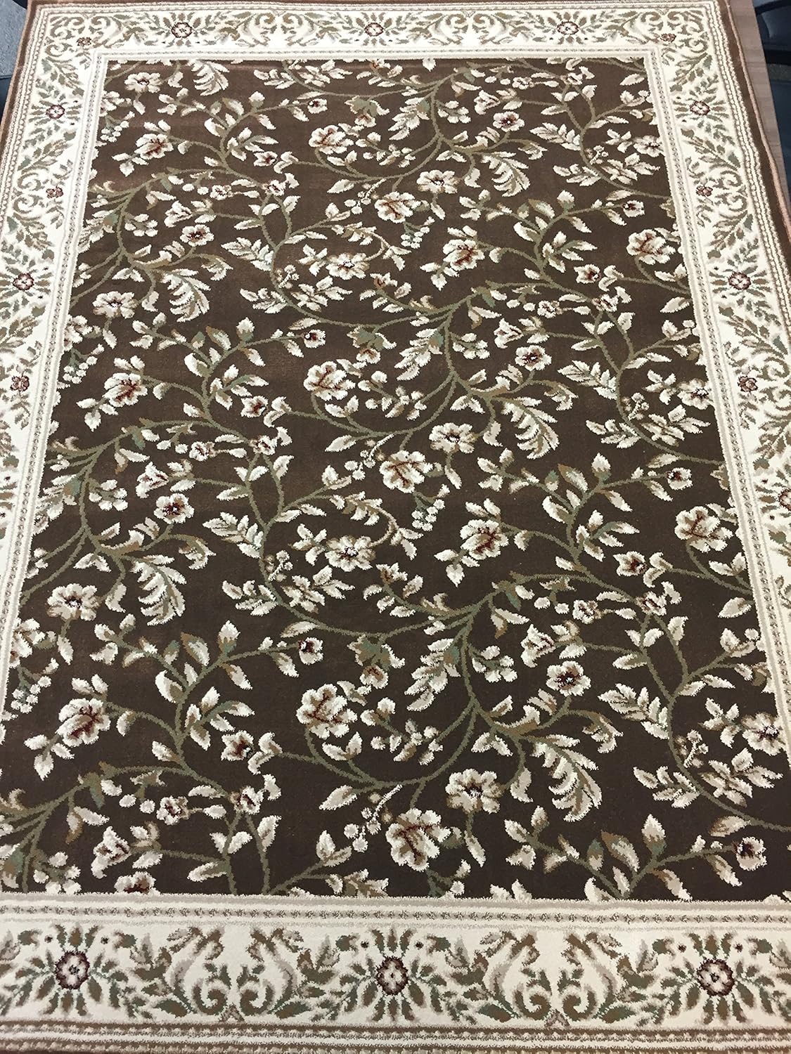 Alfombra de área de transición marrón floral de 3'3" X 5'3"