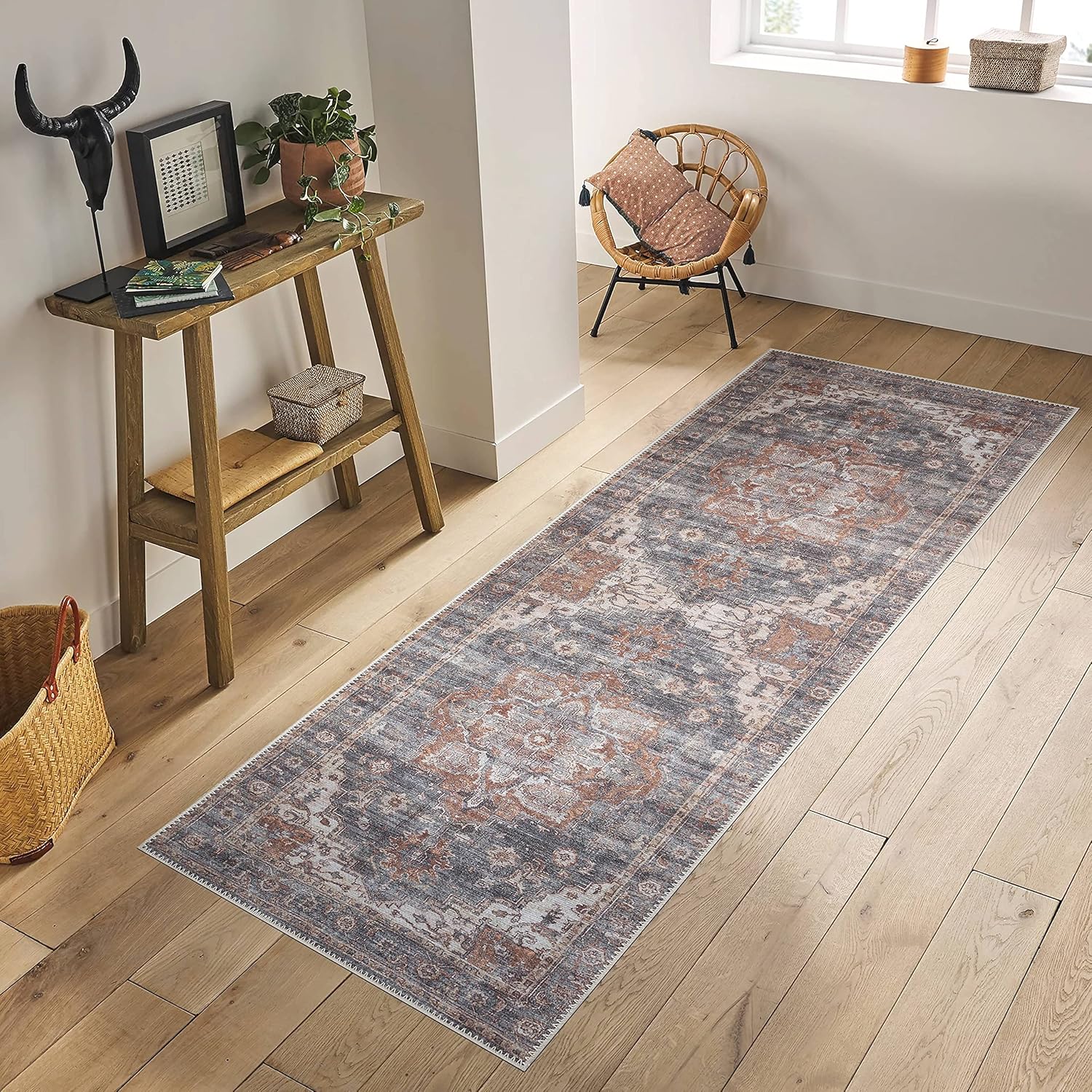 Alfombra lavable a máquina con parte trasera antideslizante para sala de estar,