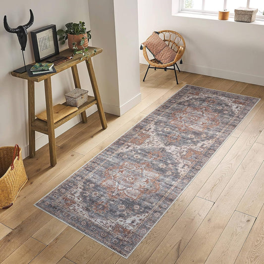 Alfombra lavable a máquina con parte trasera antideslizante para sala de estar,