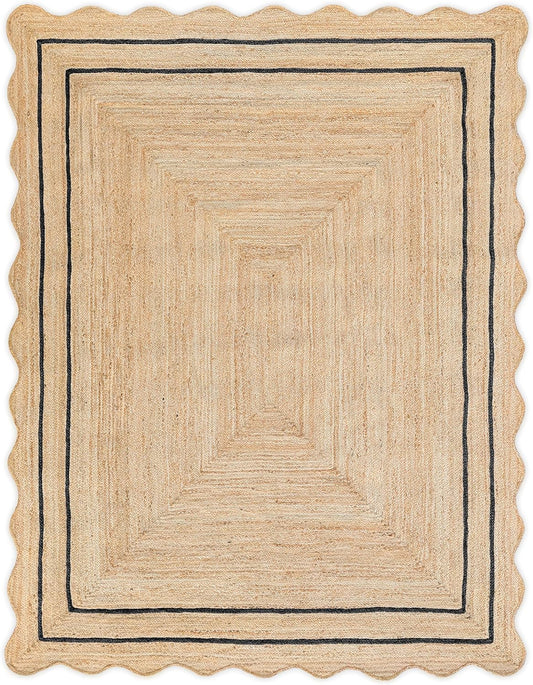 Alfombra con diseño ondulado festoneado, de yute natural, bohemia, para...