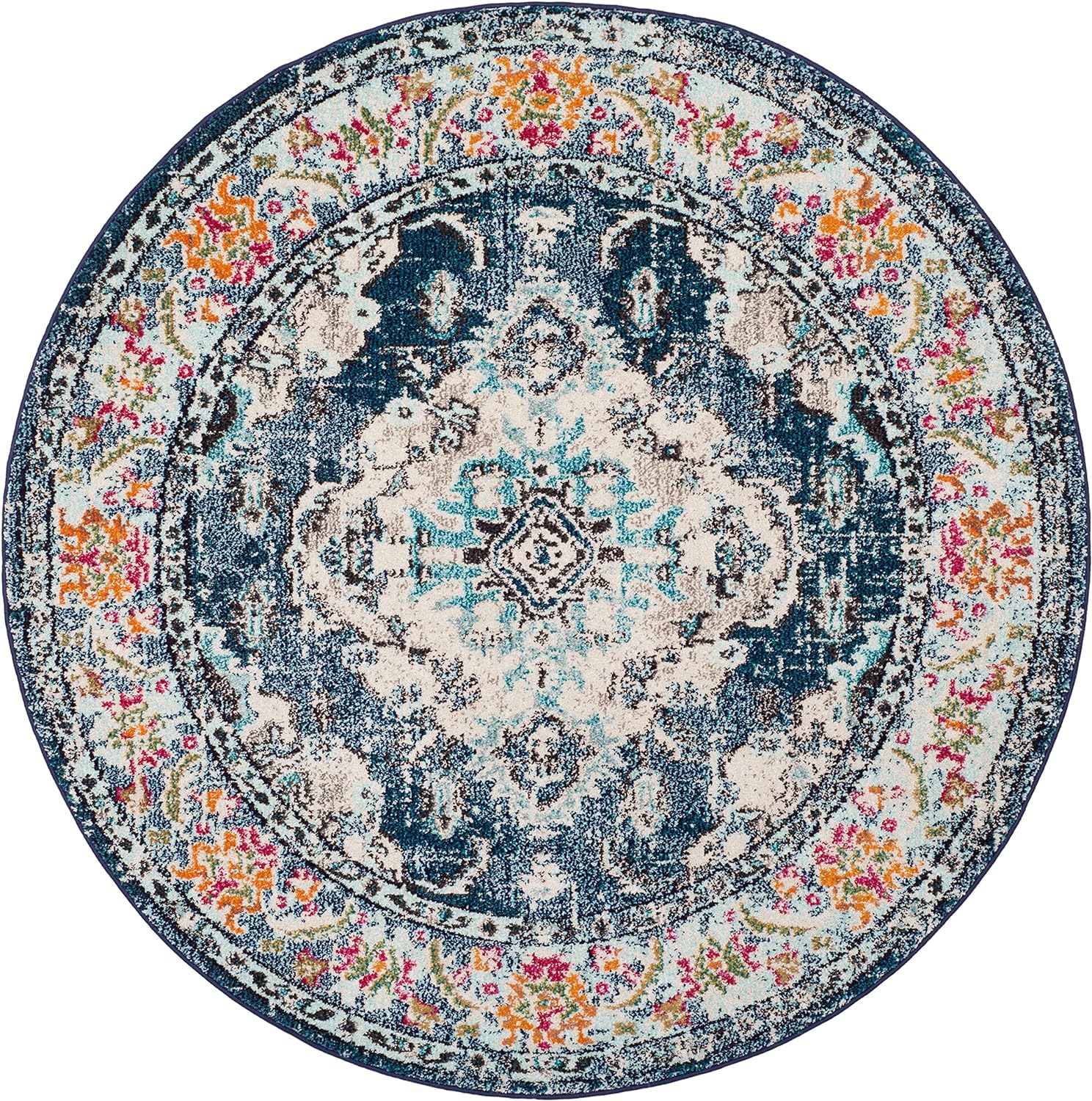 Alfombra bohemia estilo medallón antiguo, colección Monaco MNC243N, no suelta