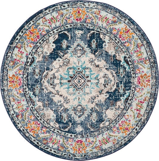 Alfombra bohemia estilo medallón antiguo, colección Monaco MNC243N, no suelta