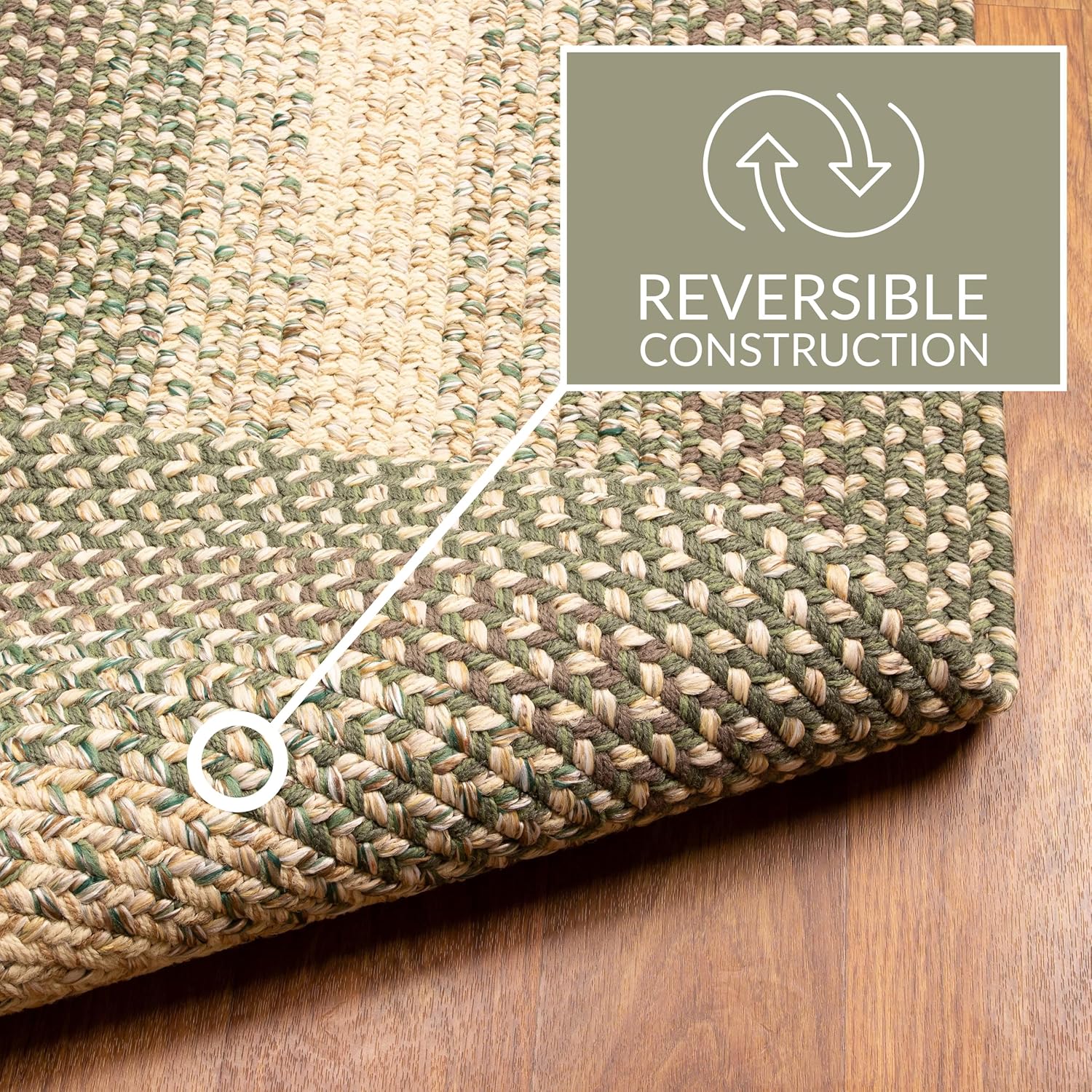 Braided Farmhouse Alfombra trenzada Ridgewood para sala de estar, reversible,