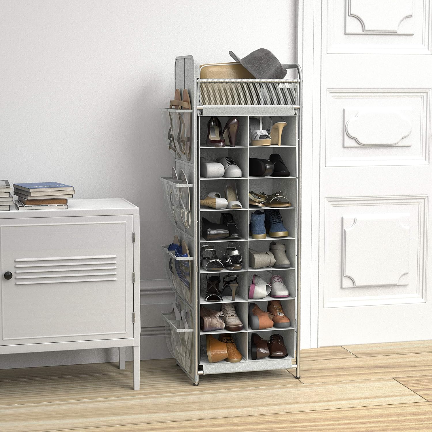 Simple Houseware Soporte para zapatos con bolsillos laterales para colgar ...