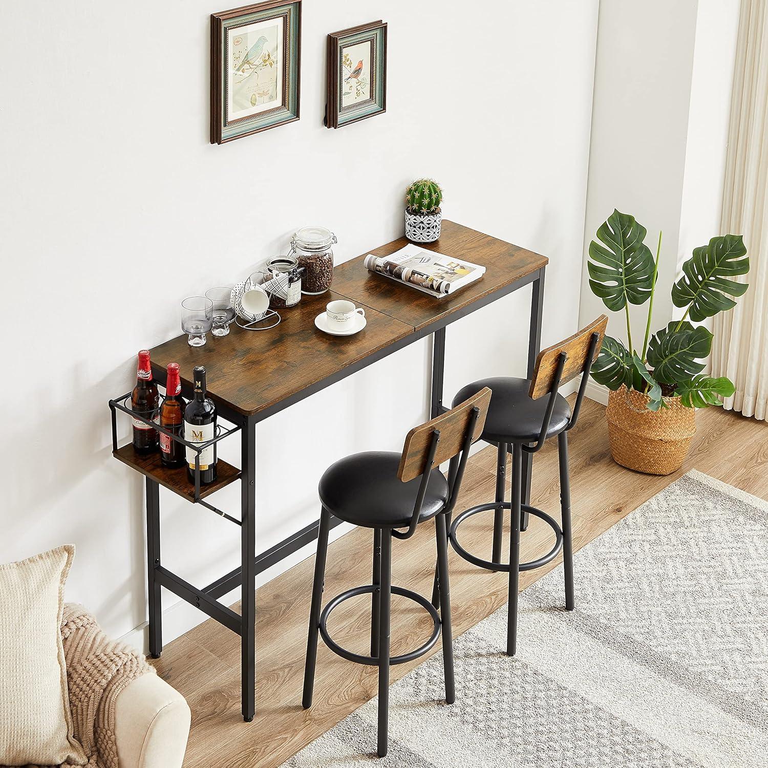 Juego de mesa de cocina para 2 personas con soporte plegable para vino, mesa de