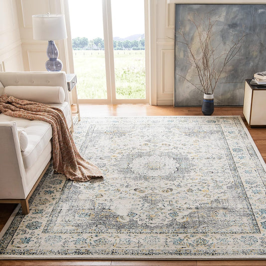 Evoke (Colección EVK220B) Alfombra oriental vintage gris y dorada
