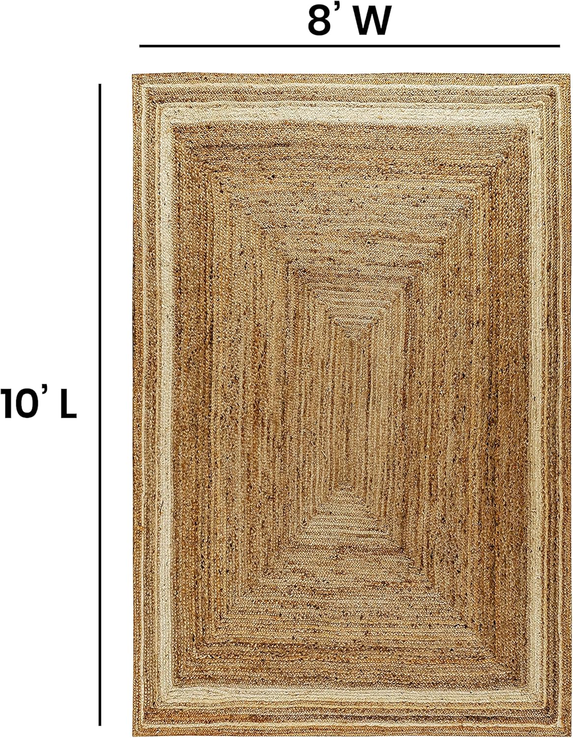 Prima Alfombra de fibra natural de yute de 8 x 10 pies, alfombra trenzada de
