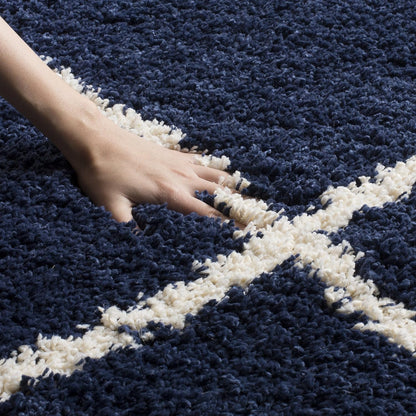 Colección Hudson Shag Alfombra decorativa, 4 x 6 pies, azul marino y marfil,