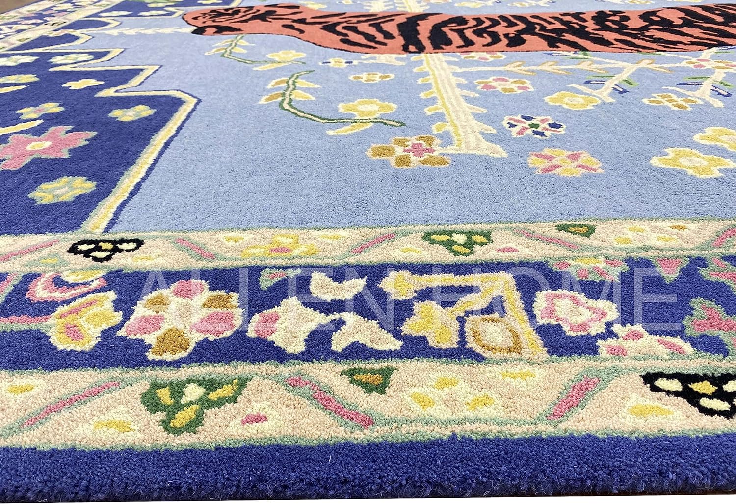 Alfombra de lana con estampado de tigre copetudo a mano, 6 x 9 pies, duradera,...