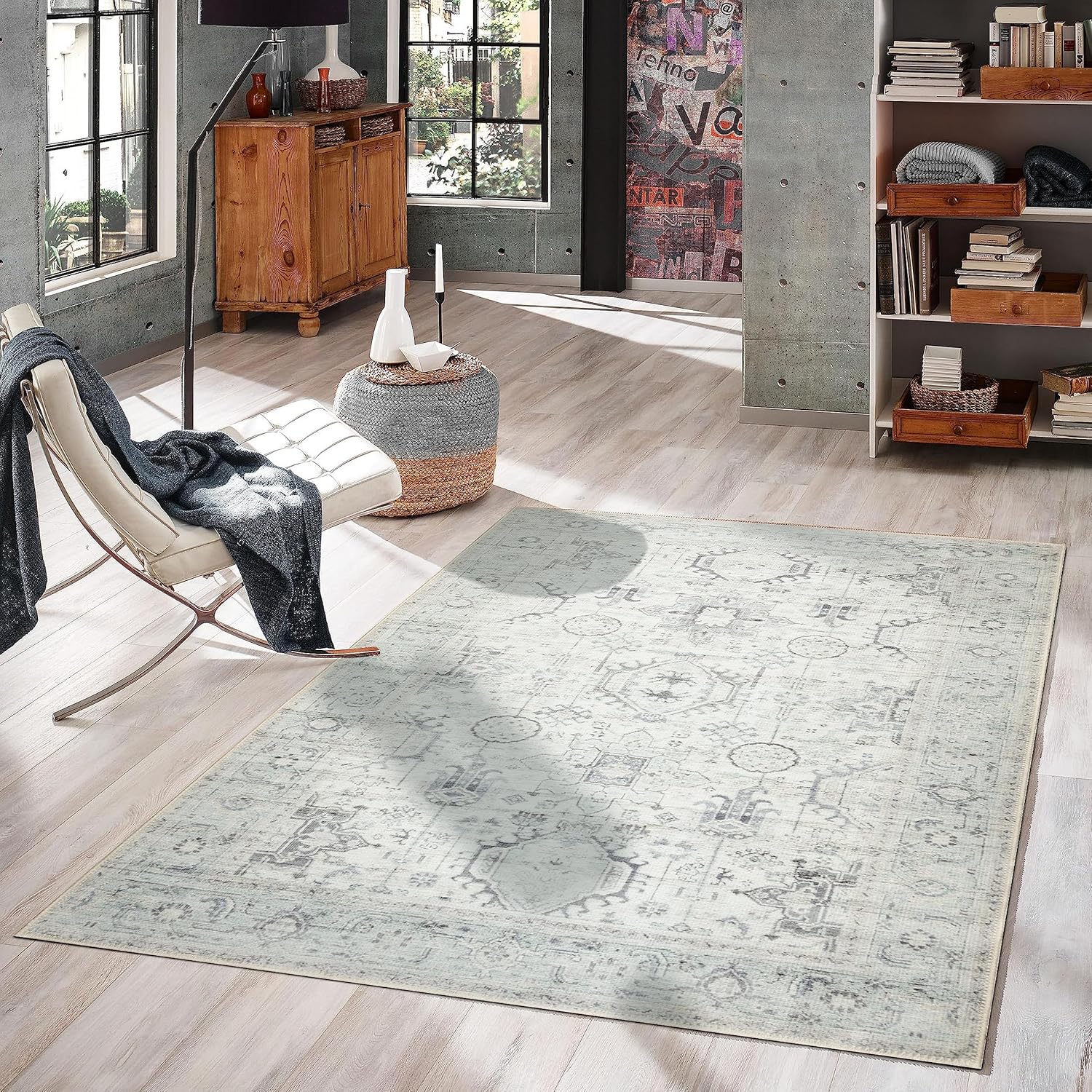 GLN Rugs Alfombra lavable a máquina, estética vintage bohemia envejecida, parte...