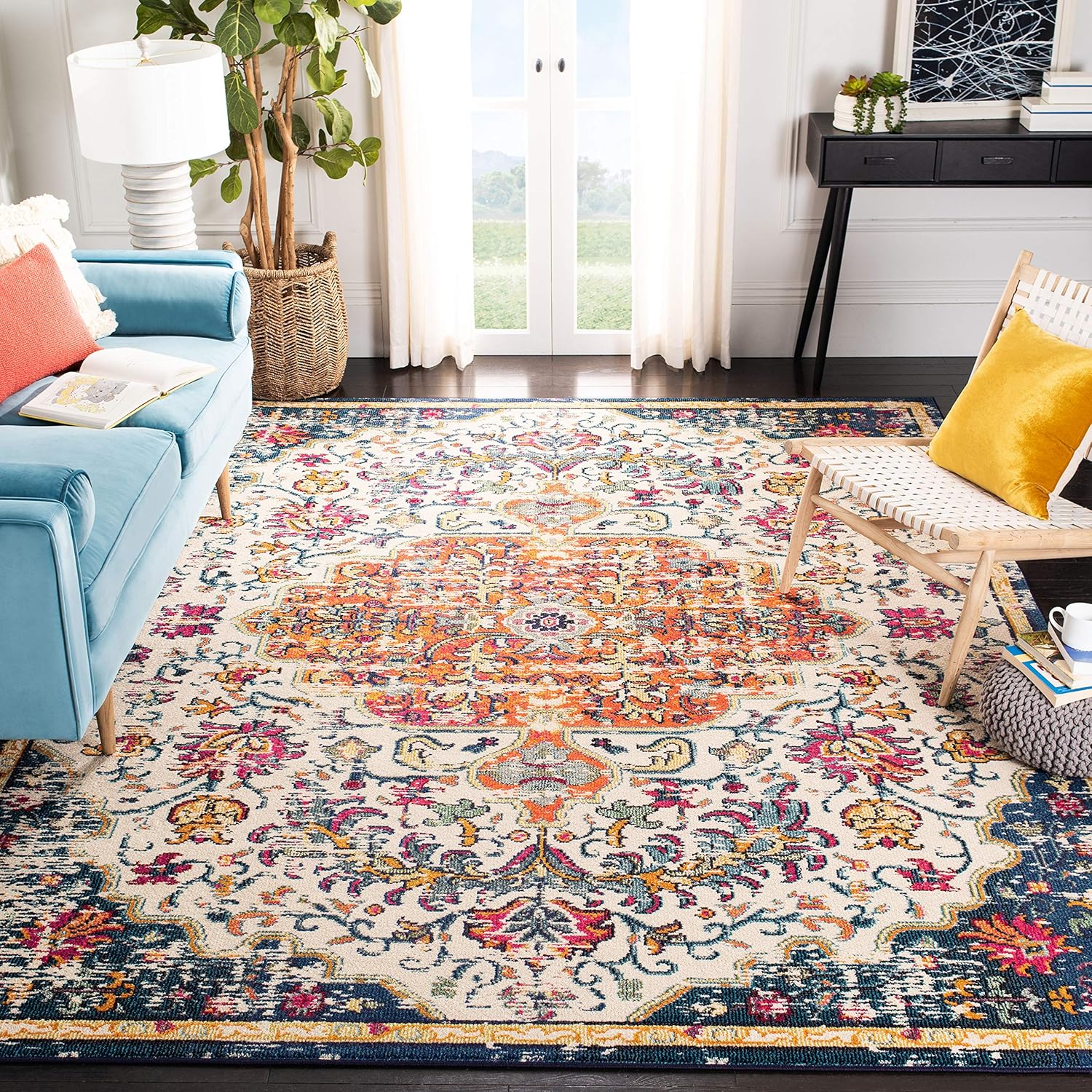 SAFAVIEH Colección Madison MAD447A Tapete bohemio con medallón antiguo y