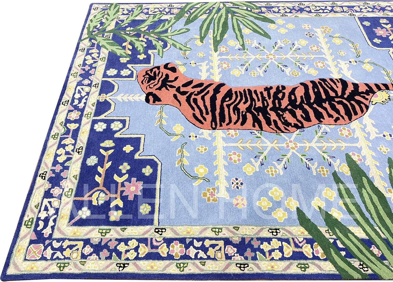 Alfombra de lana con estampado de tigre copetudo a mano, 6 x 9 pies, duradera,...