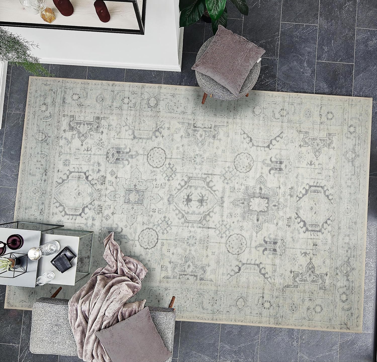 GLN Rugs Alfombra lavable a máquina, estética vintage bohemia envejecida, parte...
