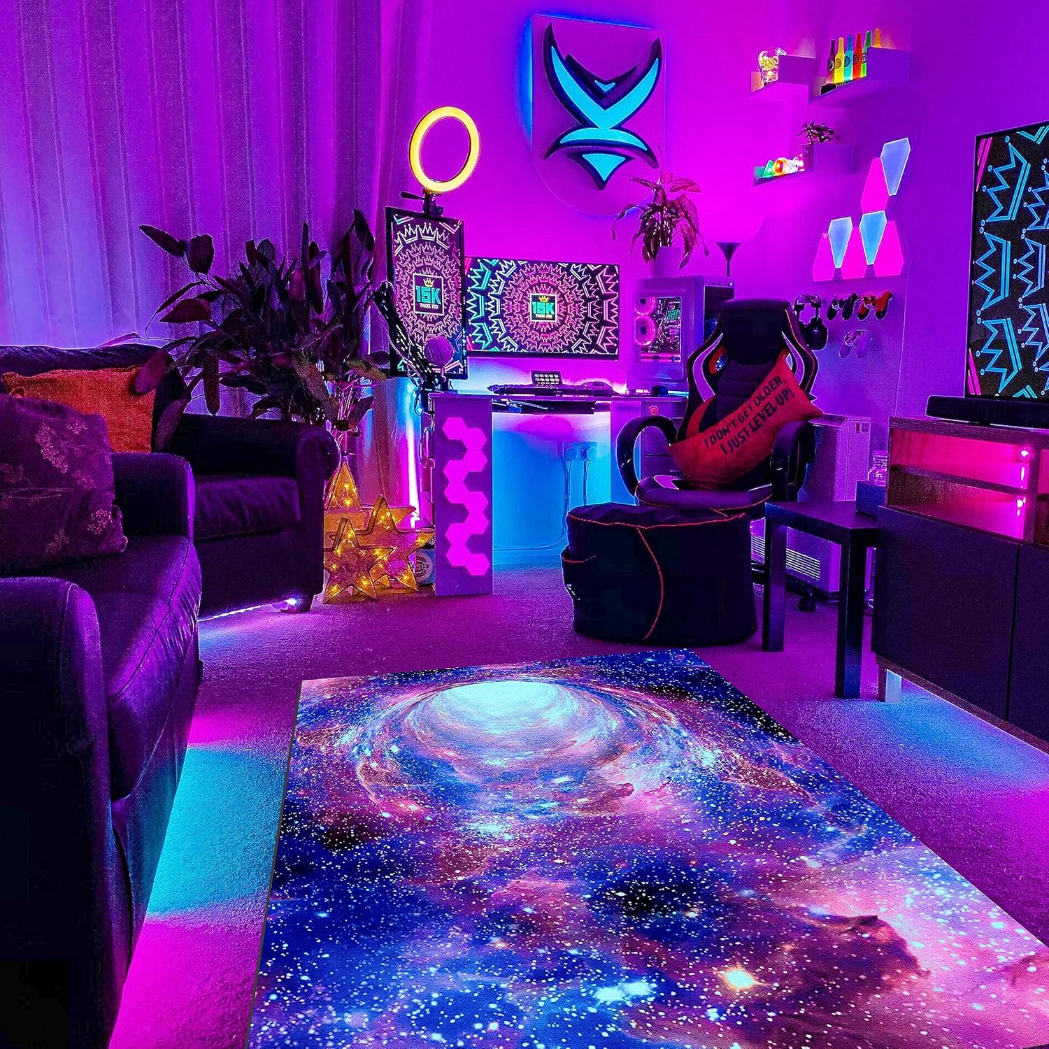 Alfombra de área Galaxy con luz negra, alfombra espacial 3D reactiva a los...