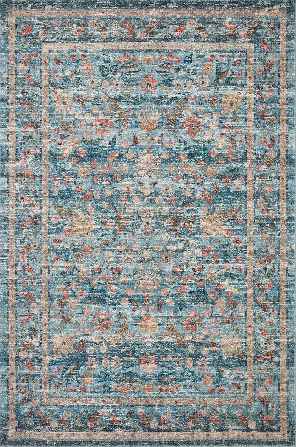 Loloi Rifle Paper Co. x Courtyard Blue - Alfombra decorativa ovalada de 2 pies...