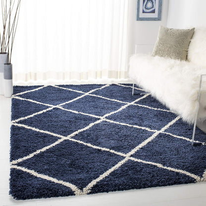 Colección Hudson Shag Alfombra decorativa, 4 x 6 pies, azul marino y marfil,