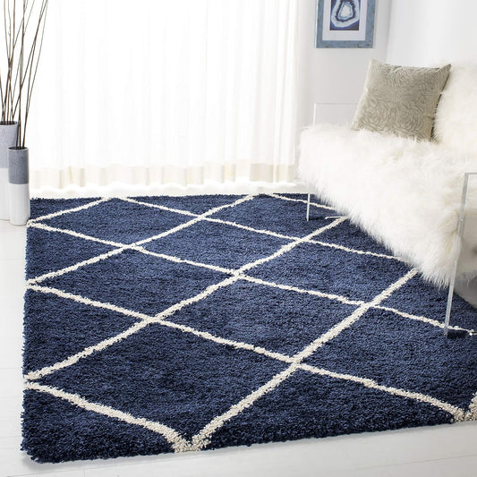 Colección Hudson Shag Alfombra decorativa, 4 x 6 pies, azul marino y marfil,