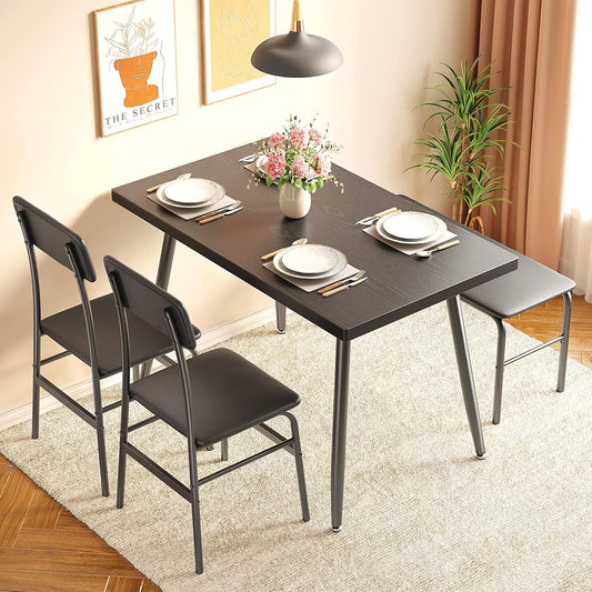 Dining Table Set for 4, Kitchen Dining Table Set with Bench and 2 Chairs for