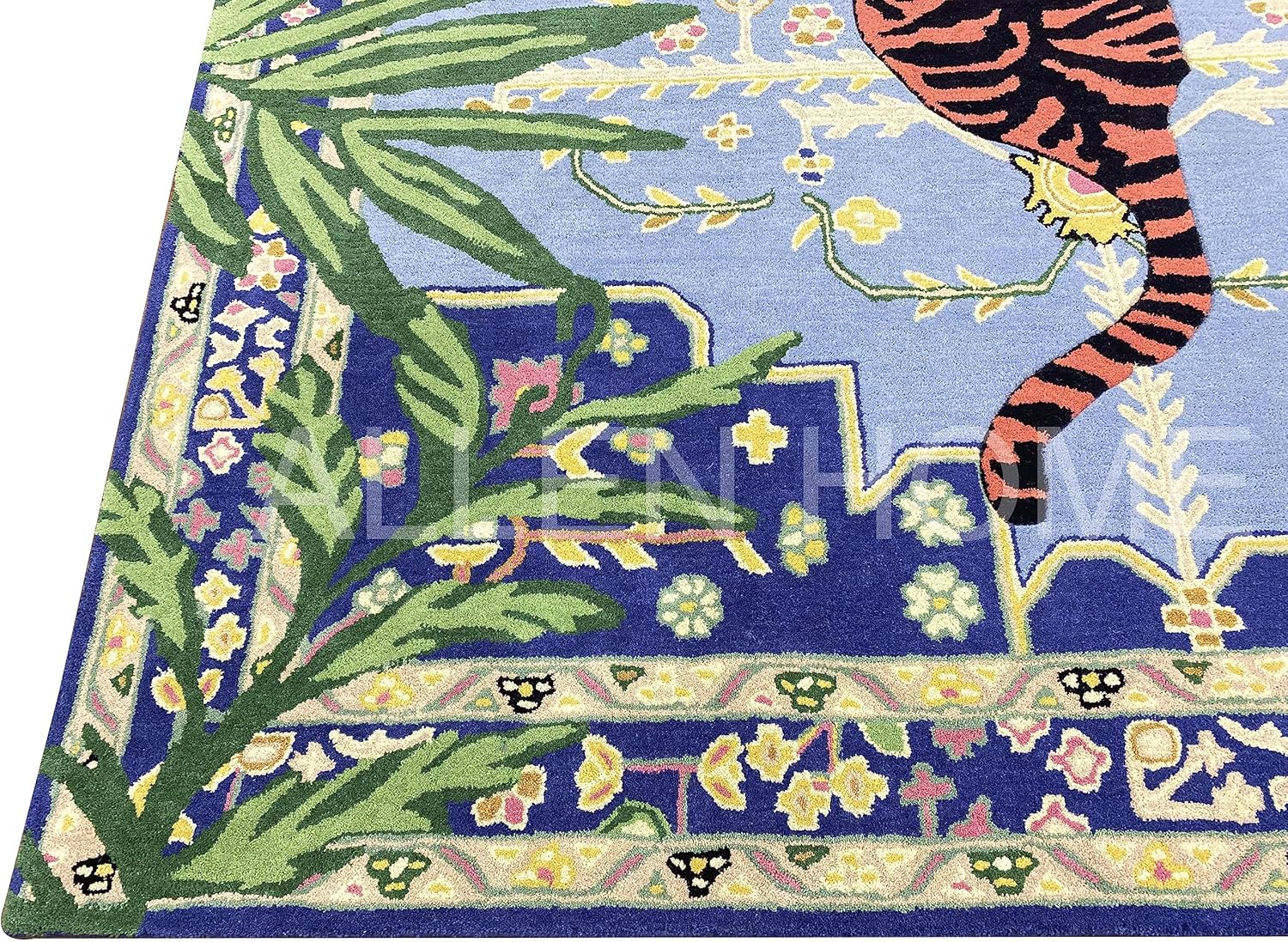 Alfombra de lana con estampado de tigre copetudo a mano, 6 x 9 pies, duradera,...