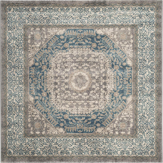 Sofia Collection SOF365A Alfombra cuadrada de 11 pies color gris claro y azul,