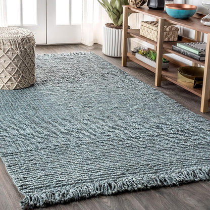 NRF103B-3 Pata Alfombra tejida a mano de yute grueso con flecos para interior,