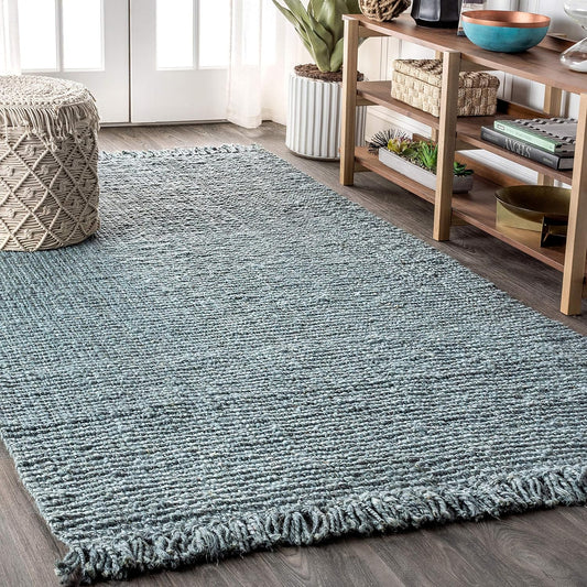 NRF103B-3 Pata Alfombra tejida a mano de yute grueso con flecos para interior,