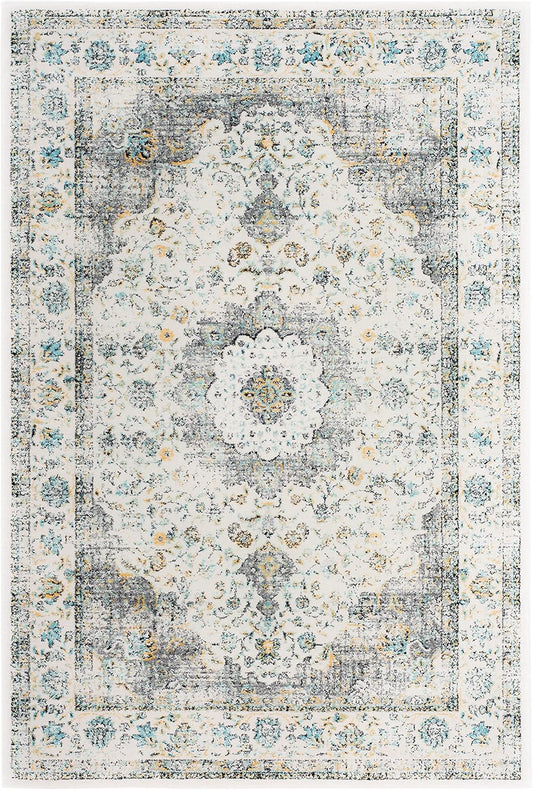Evoke (Colección EVK220B) Alfombra oriental vintage gris y dorada