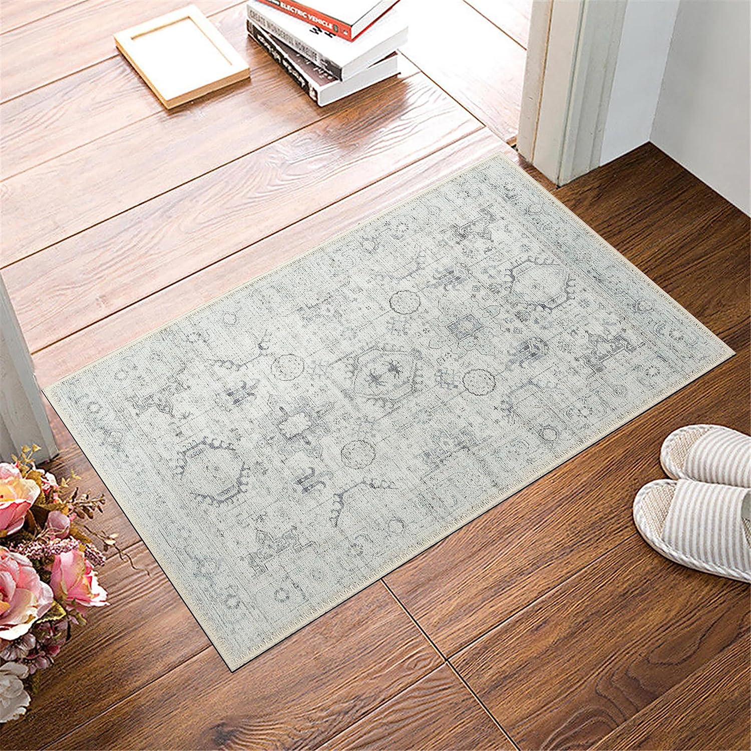 GLN Rugs Alfombra lavable a máquina, estética vintage bohemia envejecida, parte...