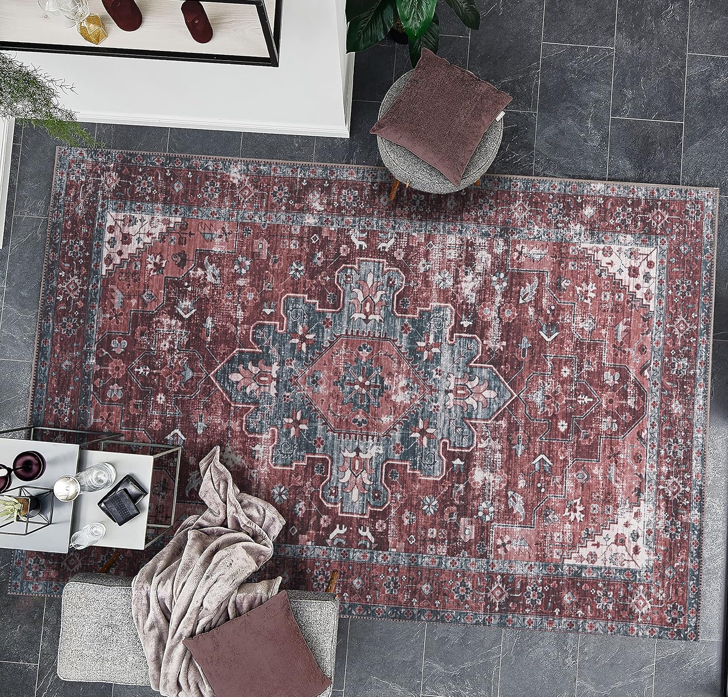 Alfombra lavable a máquina para sala de estar, dormitorio, cuarto de baño,