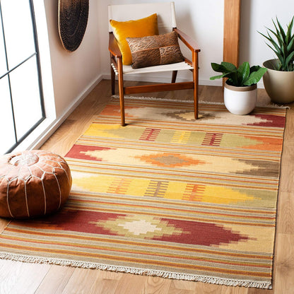 Kilim Collection NVK177A Alfombra cuadrada de lana tribal del suroeste de 7