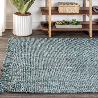 NRF103B-3 Pata Alfombra tejida a mano de yute grueso con flecos para interior,