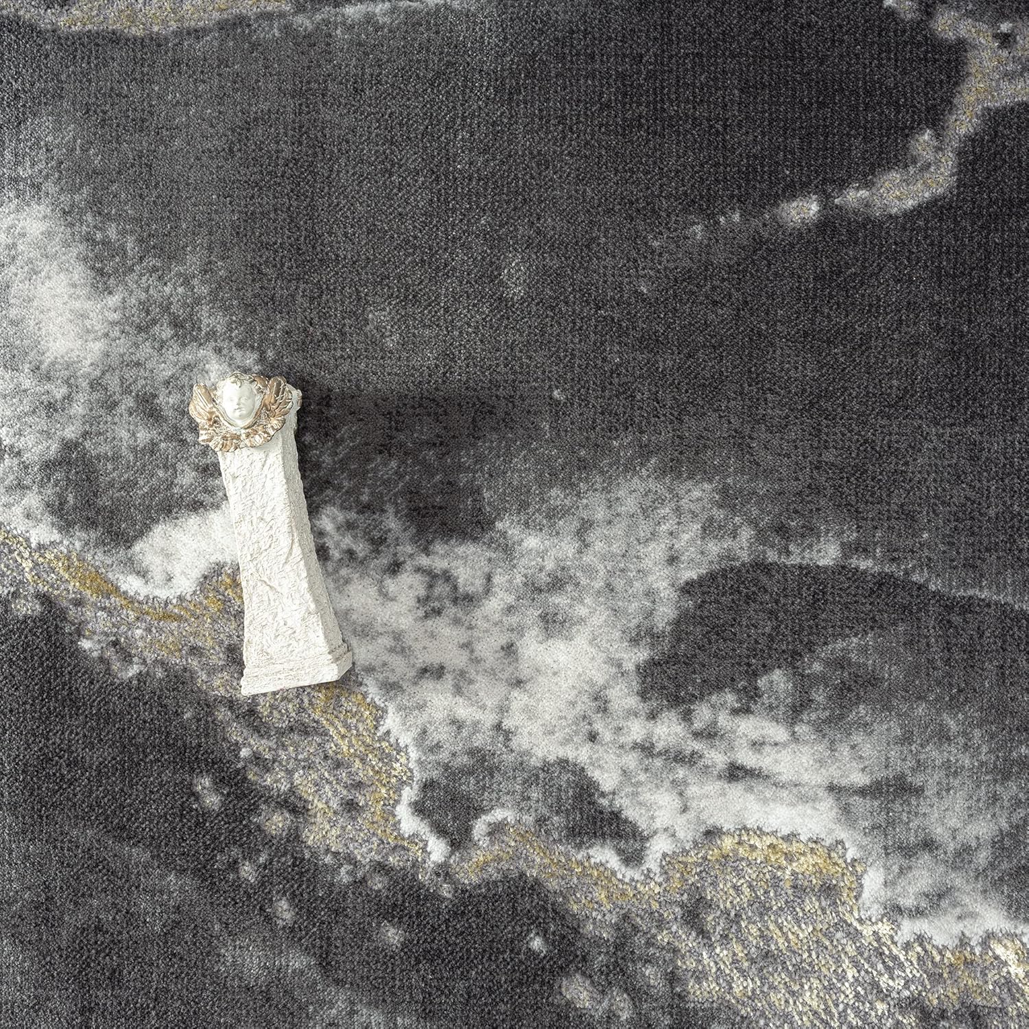 Abani Alfombra contemporánea negra y dorada metálica, no se desprende, alfombra...