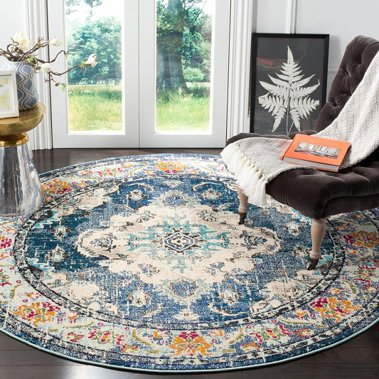 Alfombra bohemia estilo medallón antiguo, colección Monaco MNC243N, no suelta
