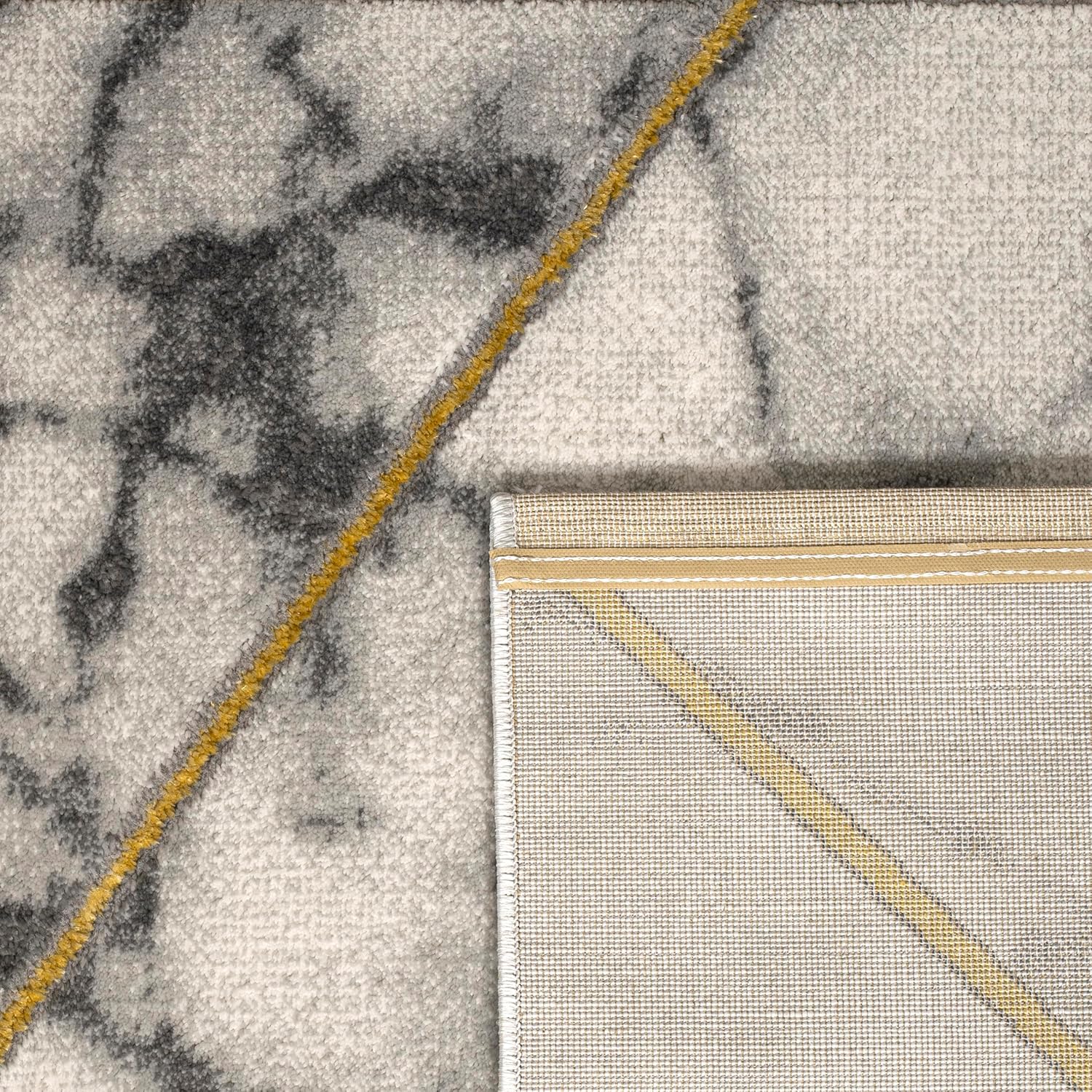 Alfombra de área moderna con patrón de mármol en gris dorado crema para sala de...