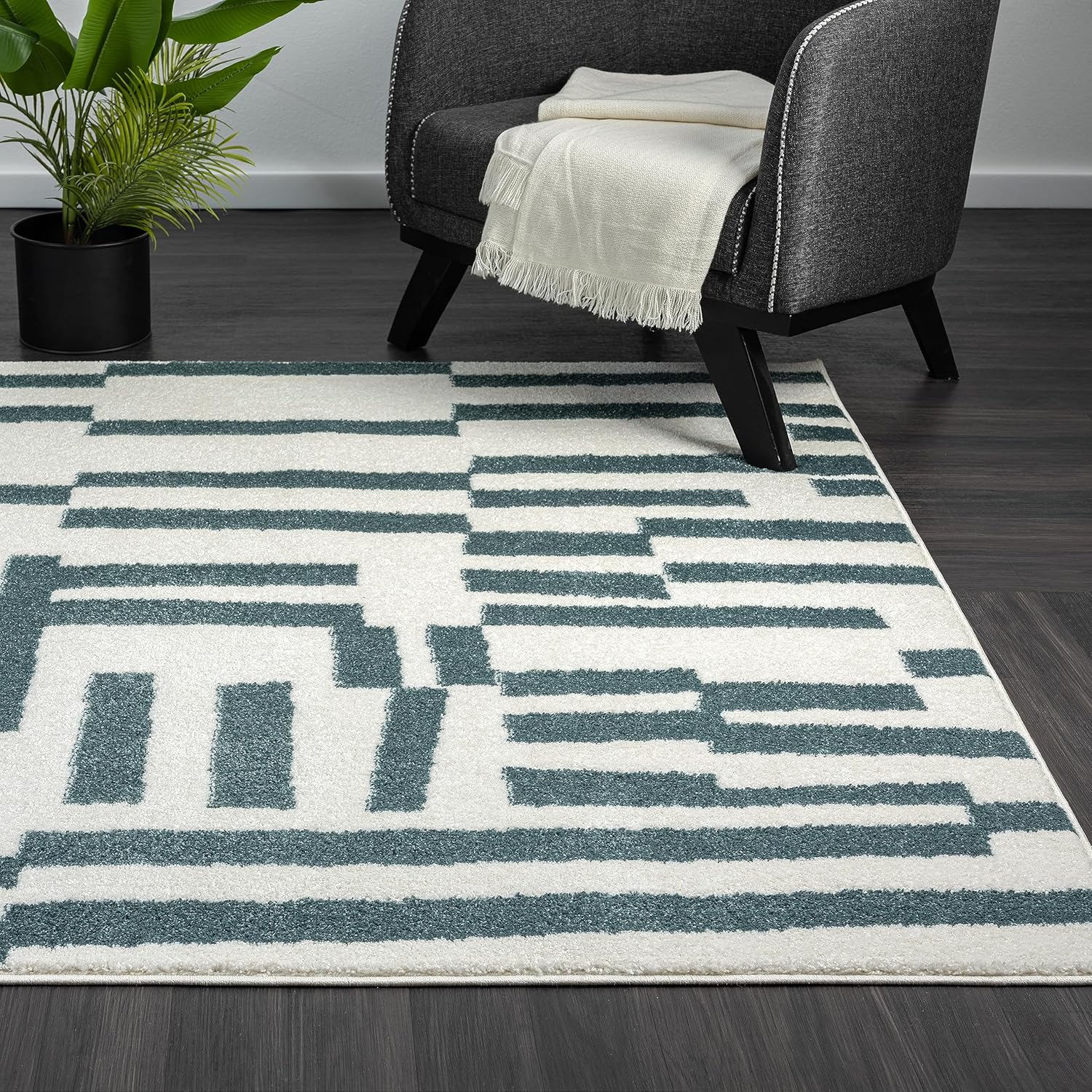 Abani Deco Collection - Alfombra de área, diseño de líneas modernas cremaverde,...