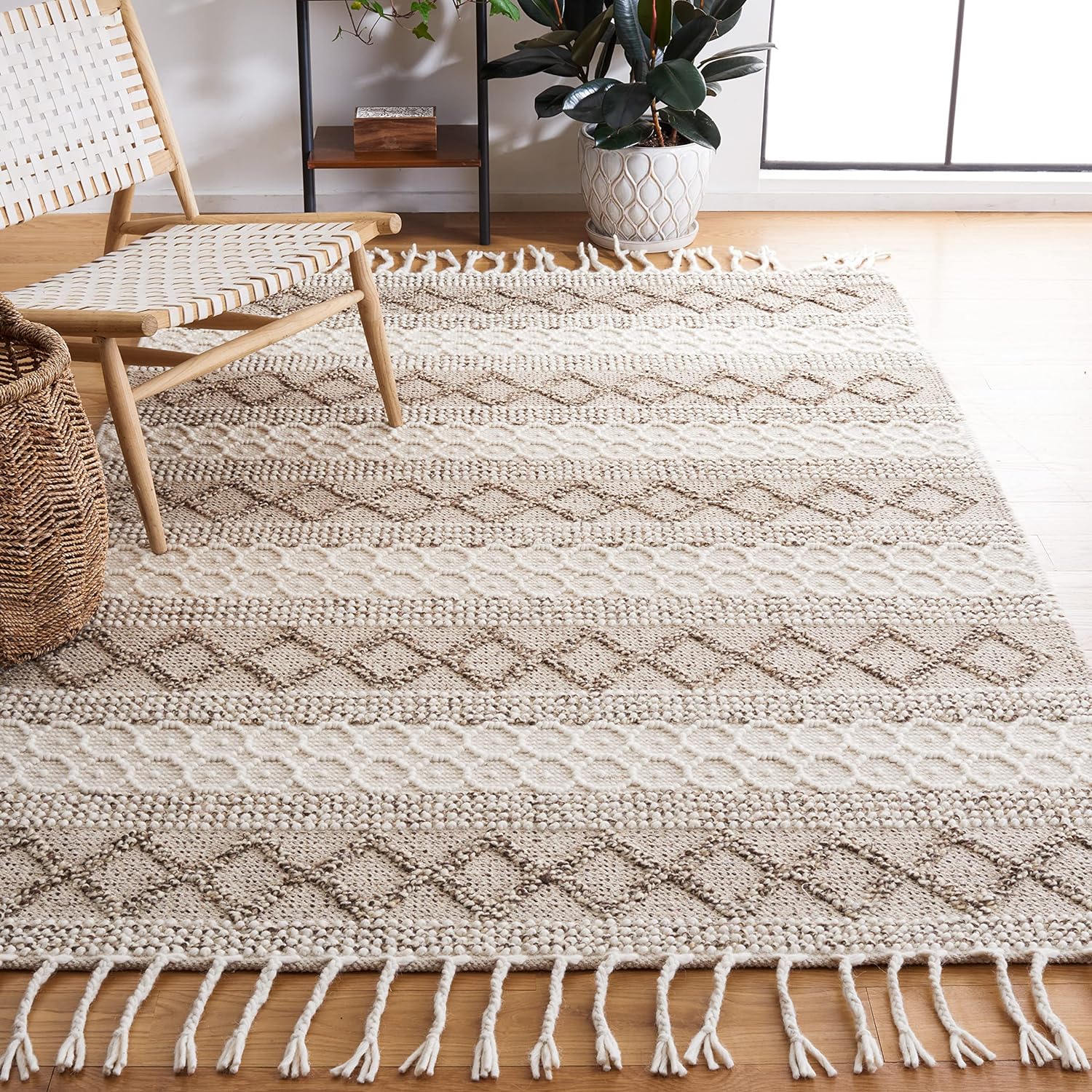 SAFAVIEH Natura Collection - Alfombra de área de 5 x 8 pies, marfil y marrón,...