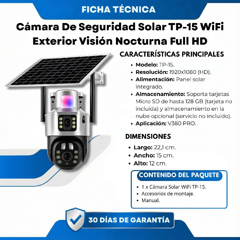 Cámara De Seguridad Solar TP-15 WiFi Exterior Visión Nocturna Full HD