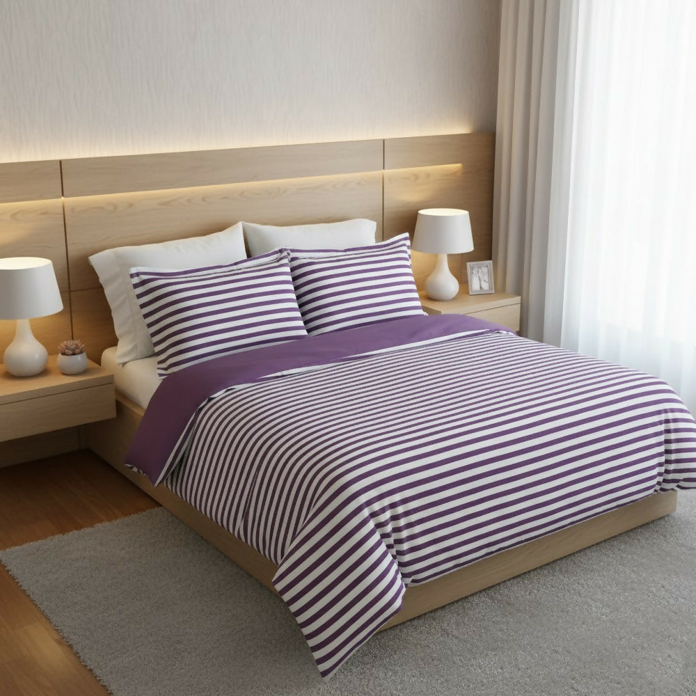 Funda Duvet Estampado Franjas Lila Doble + Sábana Plana