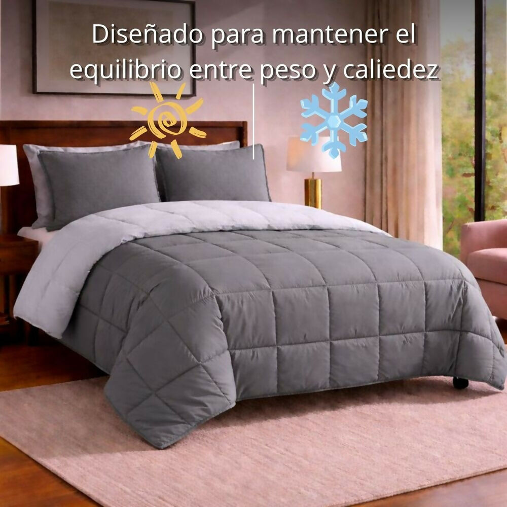 Edredon cubrelecho semidoble doble faz gris gris