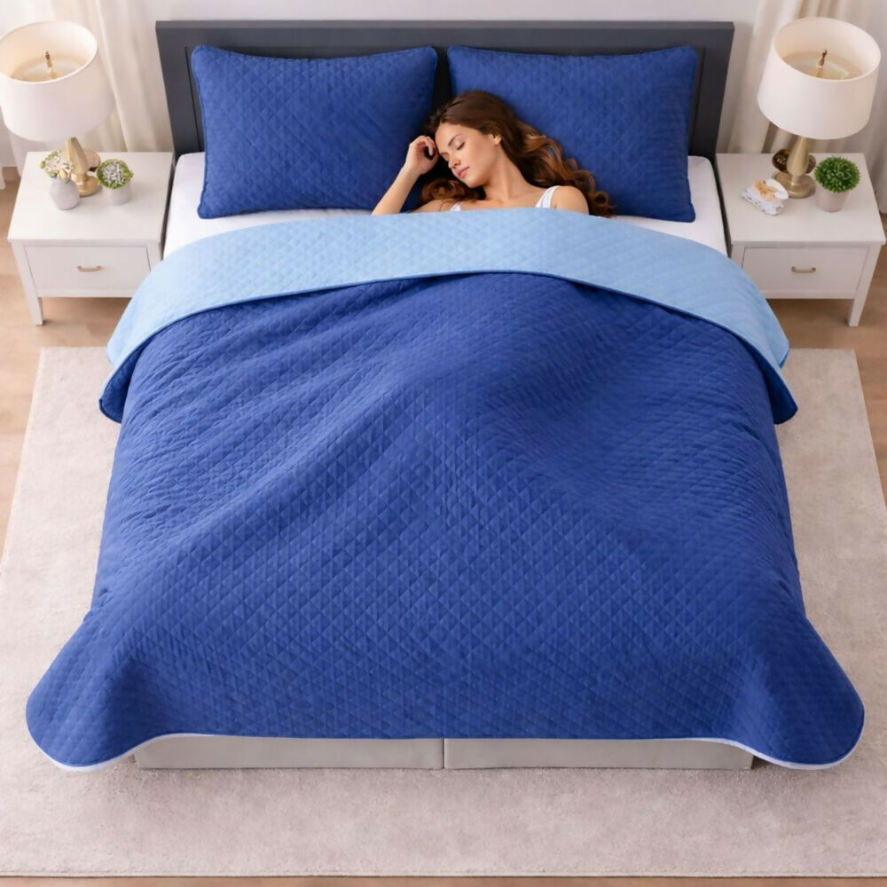 Colcha sencilla doble faz azul celeste