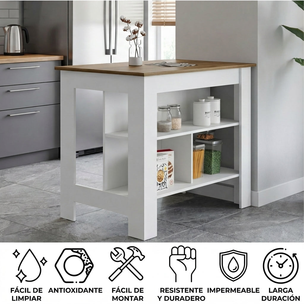 Barra de Cocina Cala, Blanco y Cobre, con Amplia Supeicie En La Mesa ZF