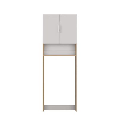Ahorrador de Espacio para Lavadora, Blanco Duqueza y Fresno, con dos puertas y tres entrepaños