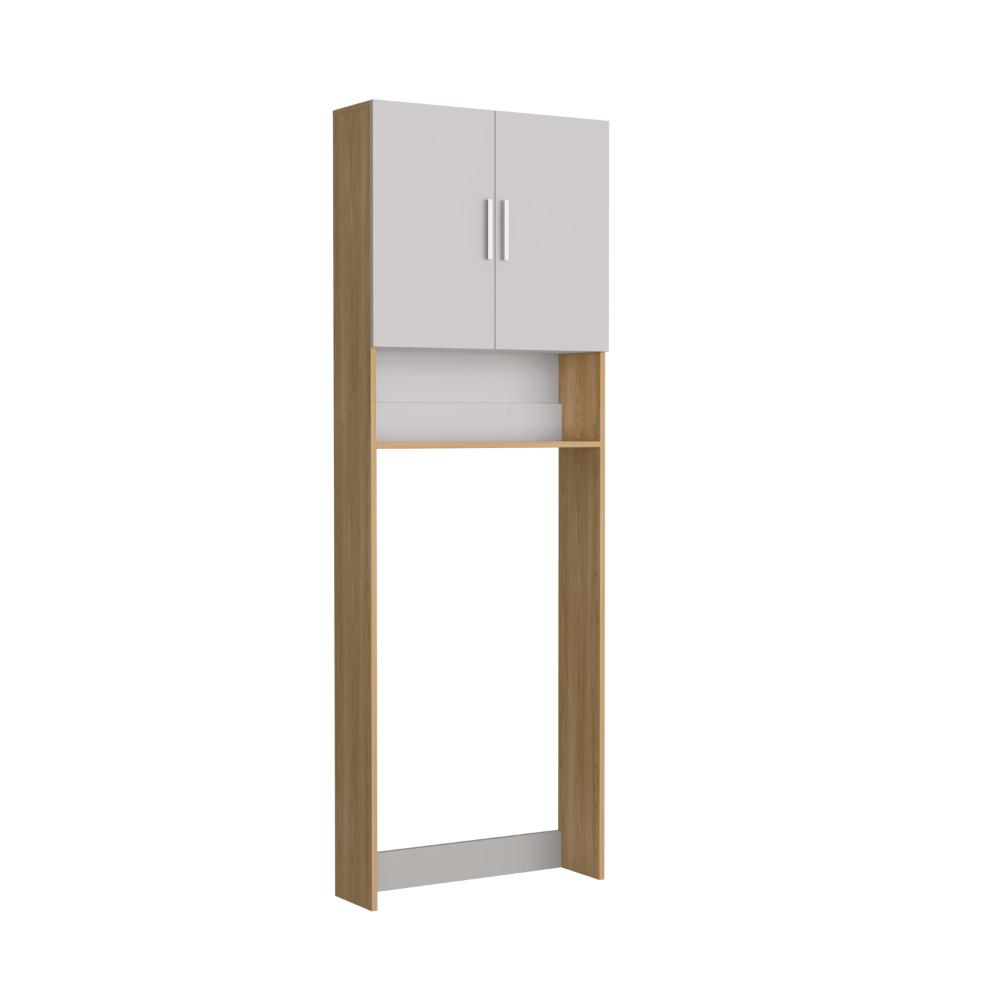 Ahorrador de Espacio para Lavadora, Blanco Duqueza y Fresno, con dos puertas y tres entrepaños
