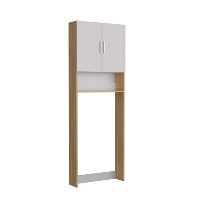 Ahorrador de Espacio para Lavadora, Blanco Duqueza y Fresno, con dos puertas y tres entrepaños