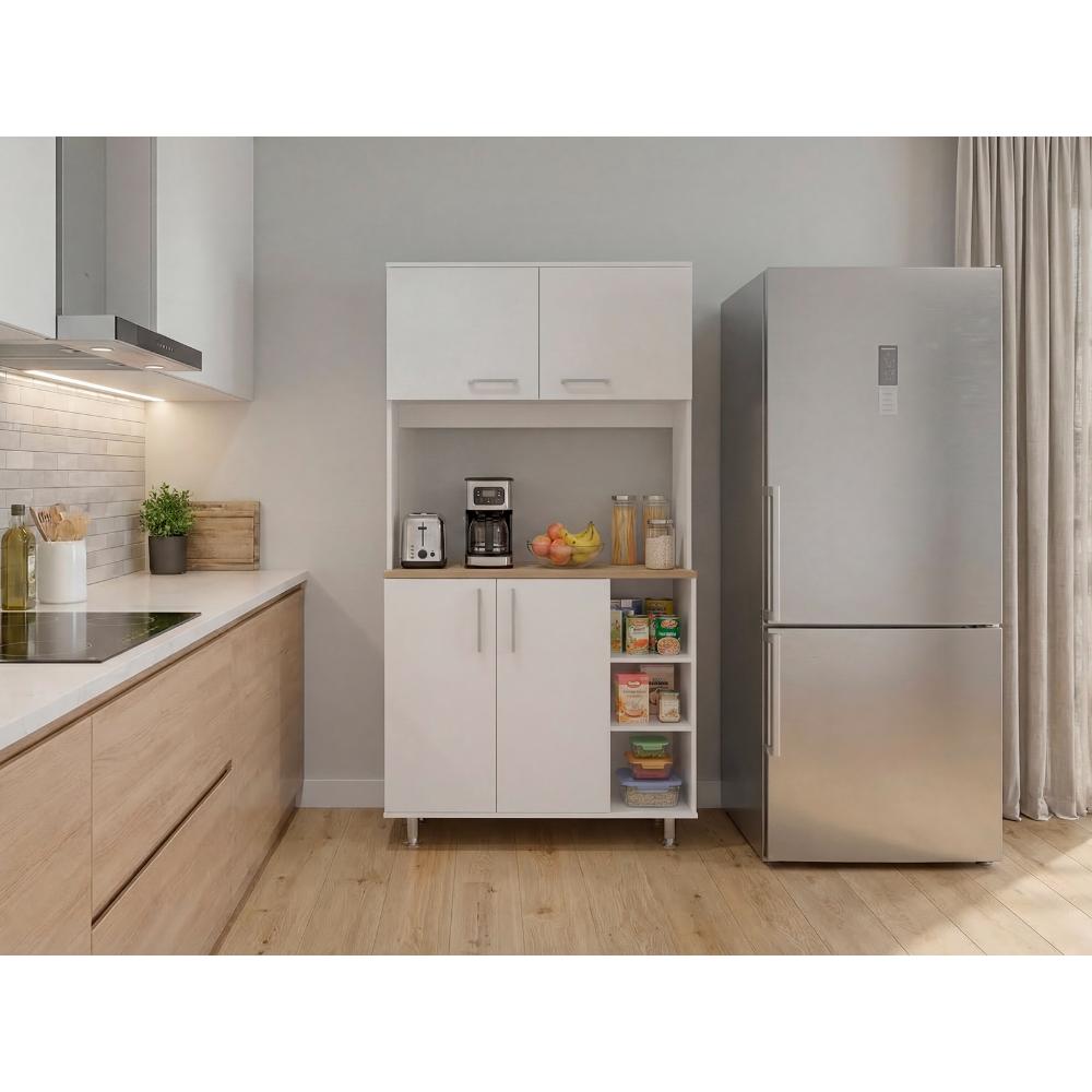 Alacena Keira, Blanco Duqueza y Fresno Europeo, con Entrepaños para Ubicar Elementos de Cocina