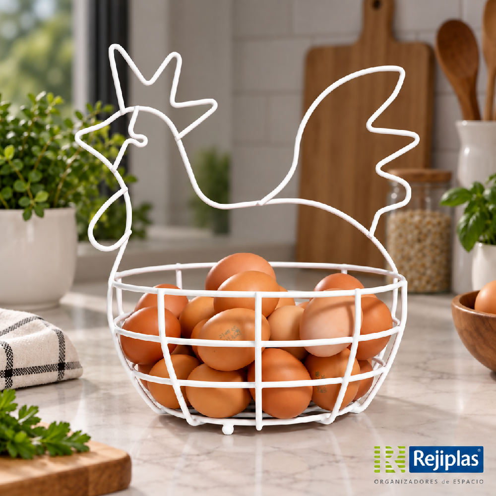 Canasta Blanca Organizadora para Huevos Tipo Gallina Rejiplas, vista frontal