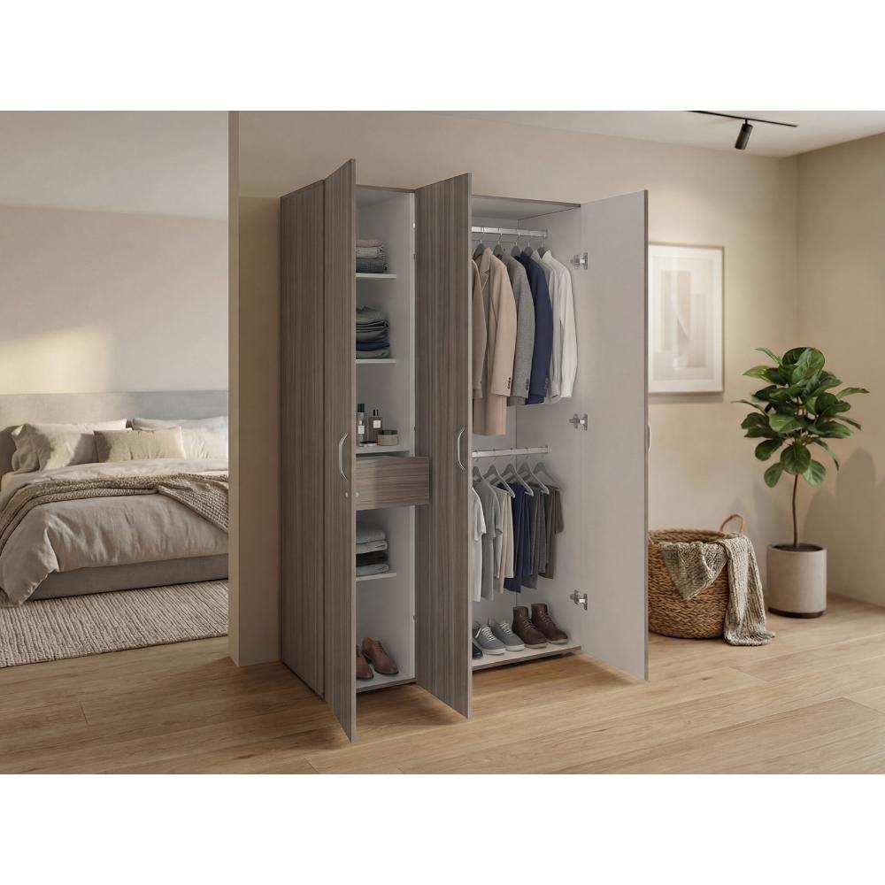 Closet Roko, Avellana y Blanco, Con Tres Puertas Abatibles Con Cerradura y Variedad De Entrepaños