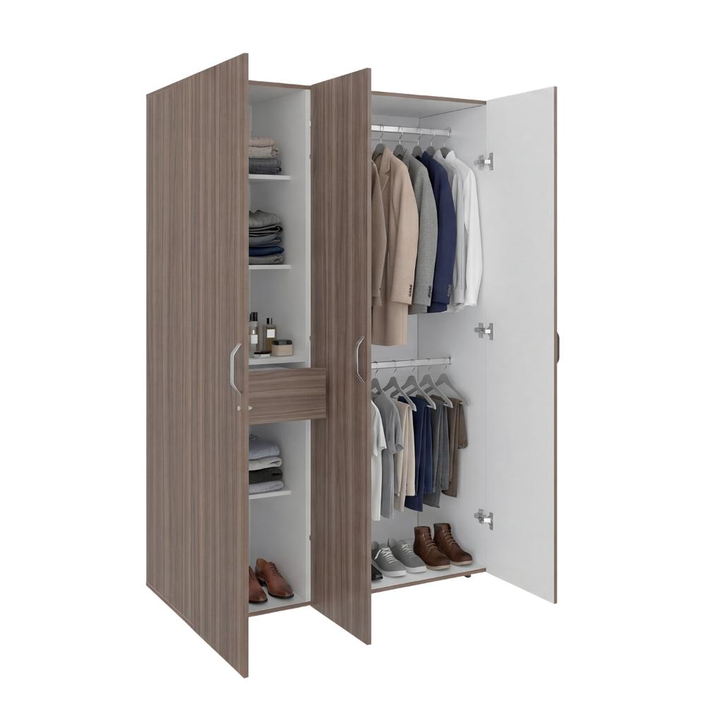Closet Roko, Avellana y Blanco, Con Tres Puertas Abatibles Con Cerradura y Variedad De Entrepaños