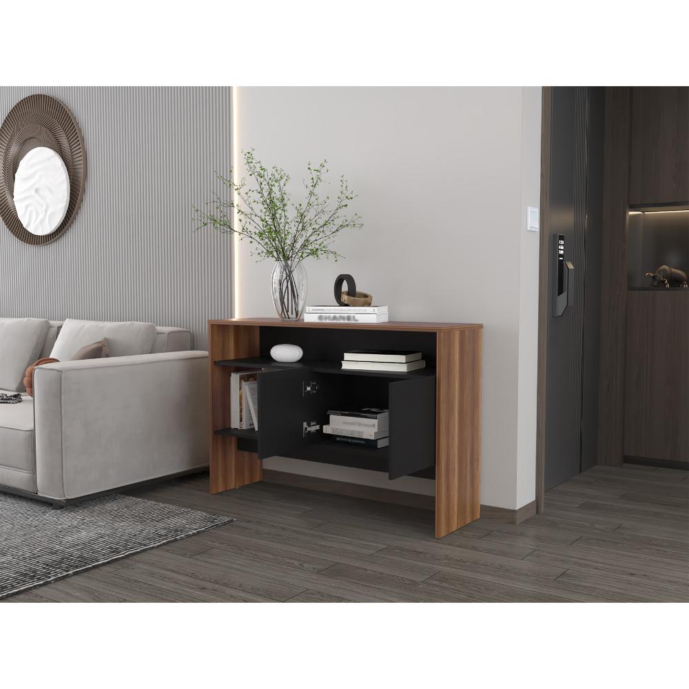 Mueble Recibidor Clasic, Avellana y Wengue, Con dos puertas y dos entrepaños